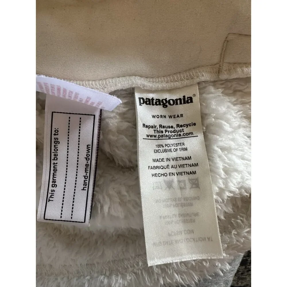 Patagonia Los Gatos Vest Girls Size XL(14) White Full Zip Pockets Outdoor Fuzzy
